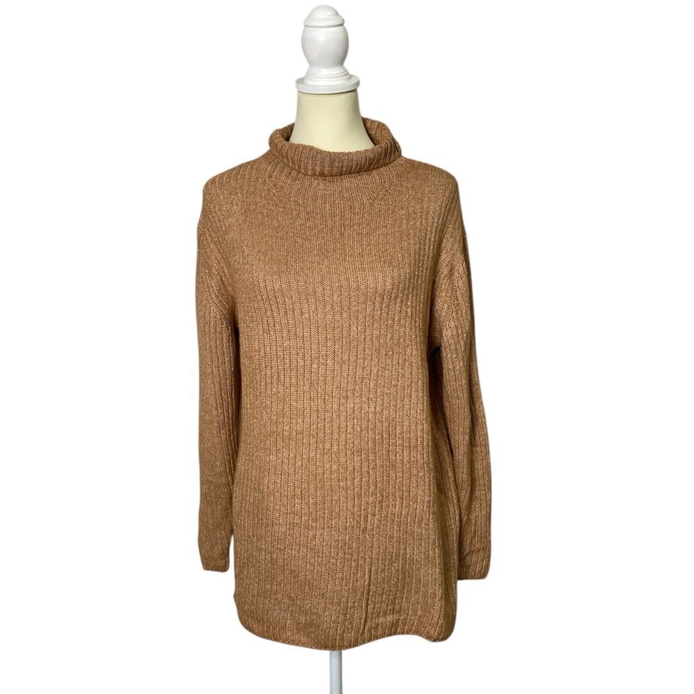Elizabeth & James Camel Brown Ribbed Knit Turtleneck Sweater Women's Size M